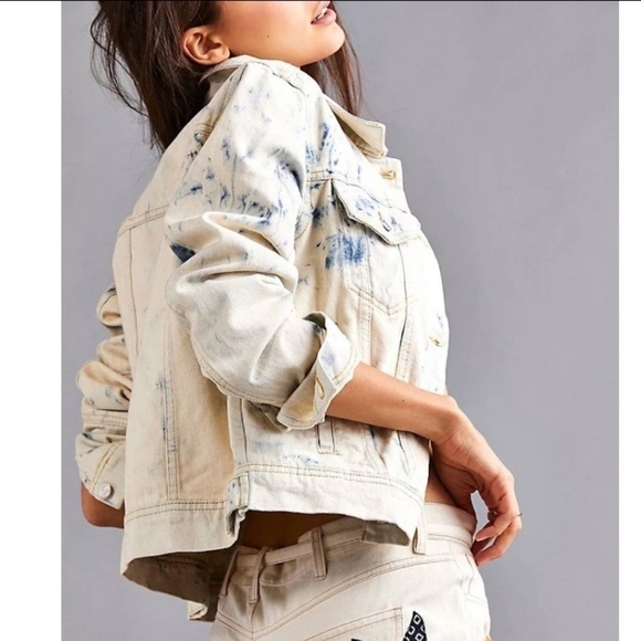 New!Free People Rumors Denim Jacket in‎ Tie Dye Blue